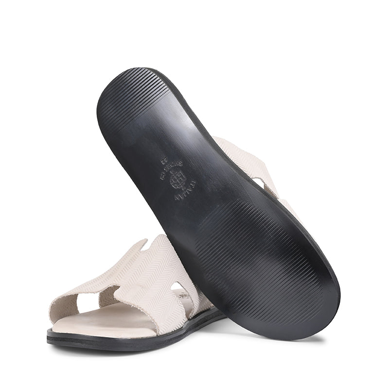 Luxury H-Style Leather Beige Slipper For Men