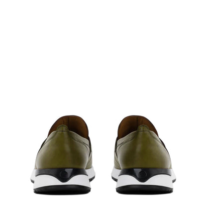 Olive Green Leather Men's Sneakers