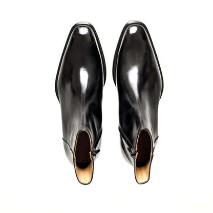 Men Solid Shiny Leather Side-Zipper Black Boot