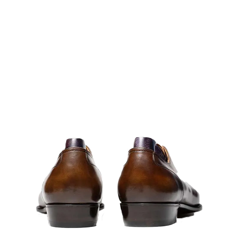 HandPainted Wholecut Split Toe Leather Oxford Black Shoe