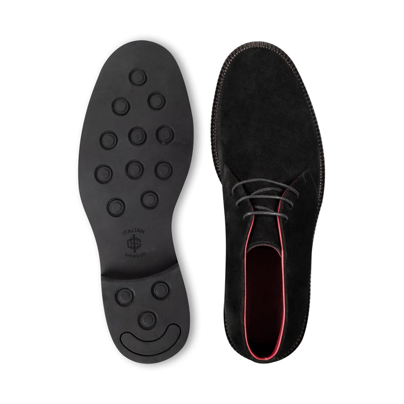 Men Mid-Top Solid Suede Leather Chukkas Boot Black