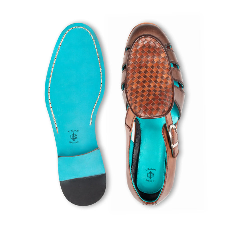 Men  Blue/Tan Textured Leather Peshawari Comfort Sandal