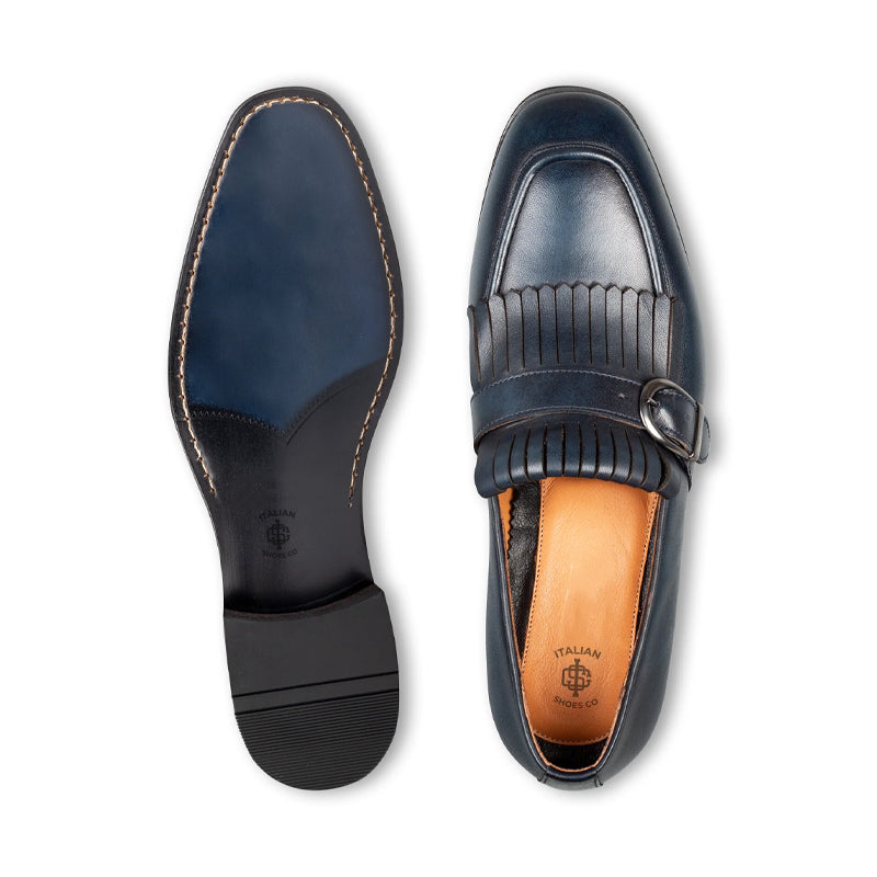 Premium Midnight Leather Single Monk Straps Blue Shoe