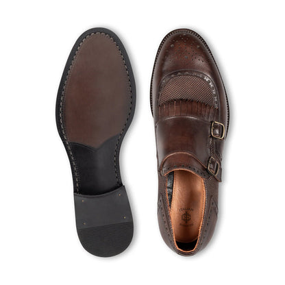 Premium Italian Leather Stylish Double Monk Shoe Tan