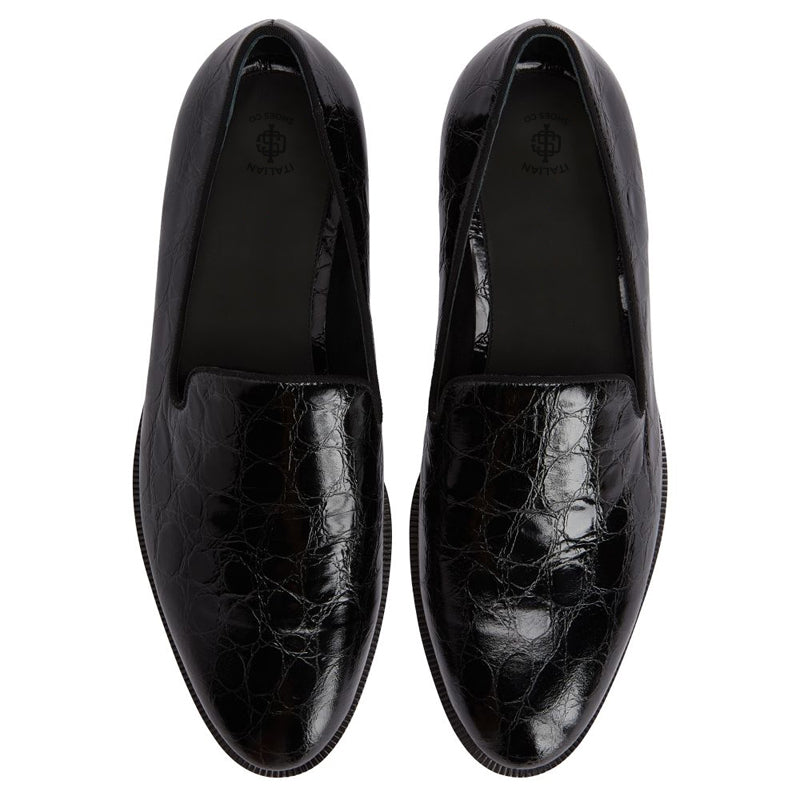 Pure Solid Leather Croco Textured Brown Loafer