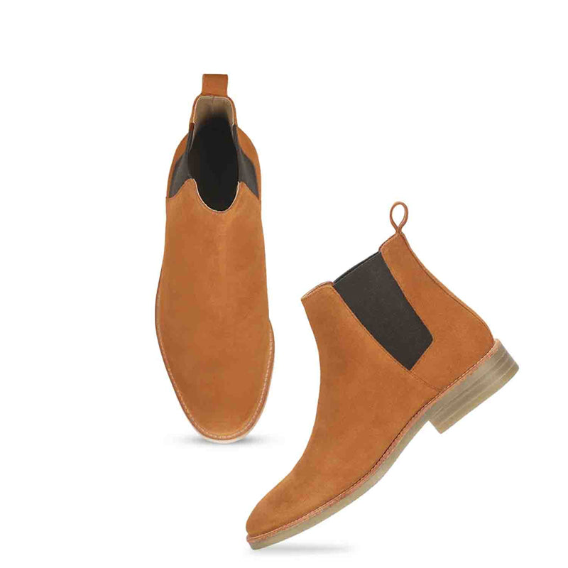 Men Solid Suede Leather Chelsea Boot Black