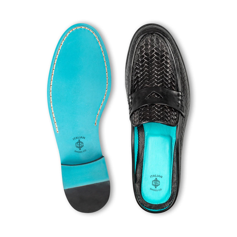 Men Handmade Solid Leather Black Mule