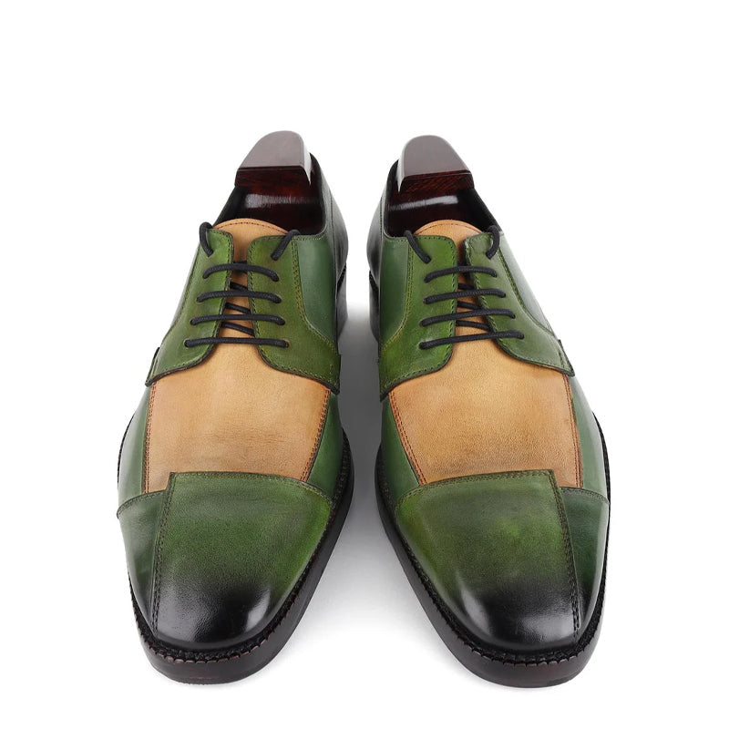 Luxury Stylish Patina Triple Tone Leather Derby Shoe Green