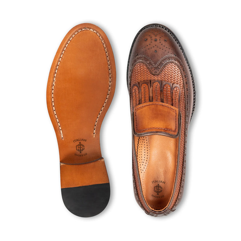 Men Premium Wingtip Leather Loafer Tan