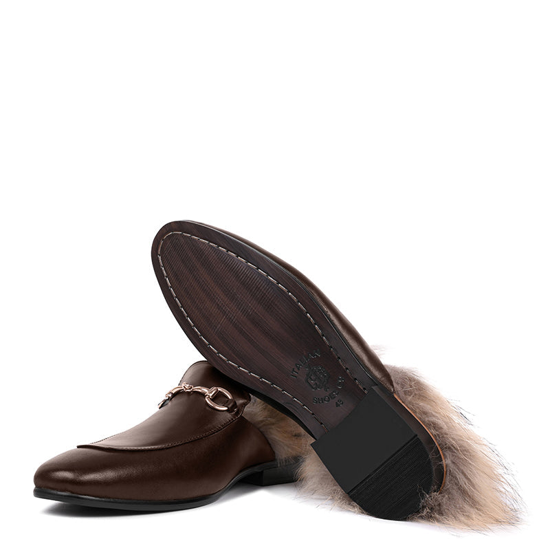 Premium Leather Brown Mule With Fur