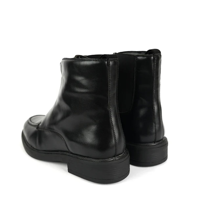Polished Leather Front Zip-Up Black Boot For Men