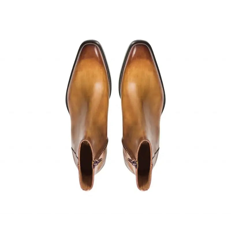 Men Solid Shiny Leather Side-Zipper Black Boot