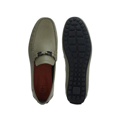Men Textured Leather Driving Olive Green Loafer