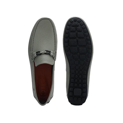 Men Textured Leather Driving Olive Green Loafer