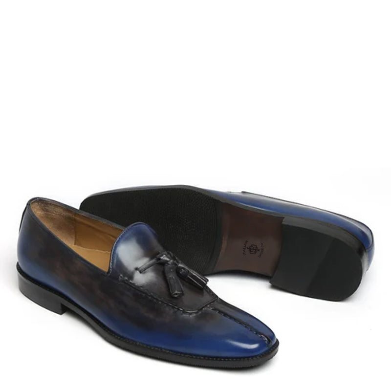 Men Slip-On Leather Blue-Black Tassel Loafer