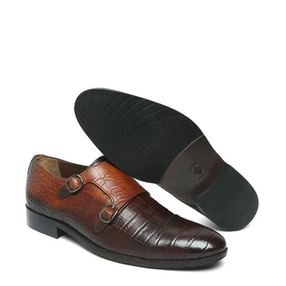 Men Croco Print Leather Double Monk