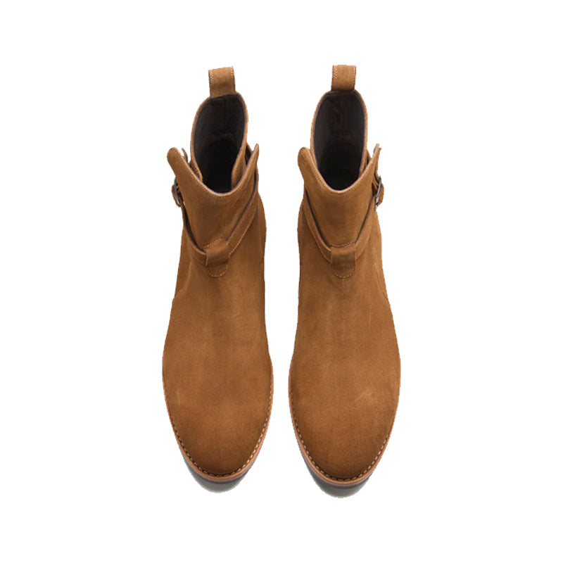 Men Suede Leather Jodhpur Tan Boot With Side Buckle