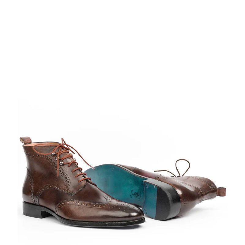 Men Solid Leather Wingtip Ankle Boot Brown