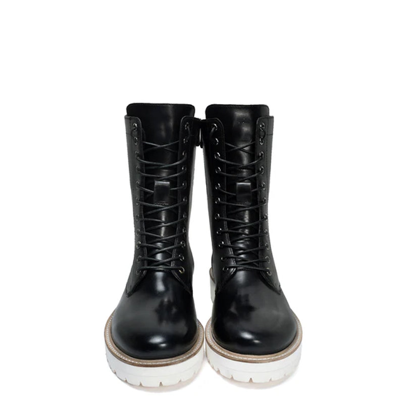 Men Chunky High Leather Ankle Black Boot