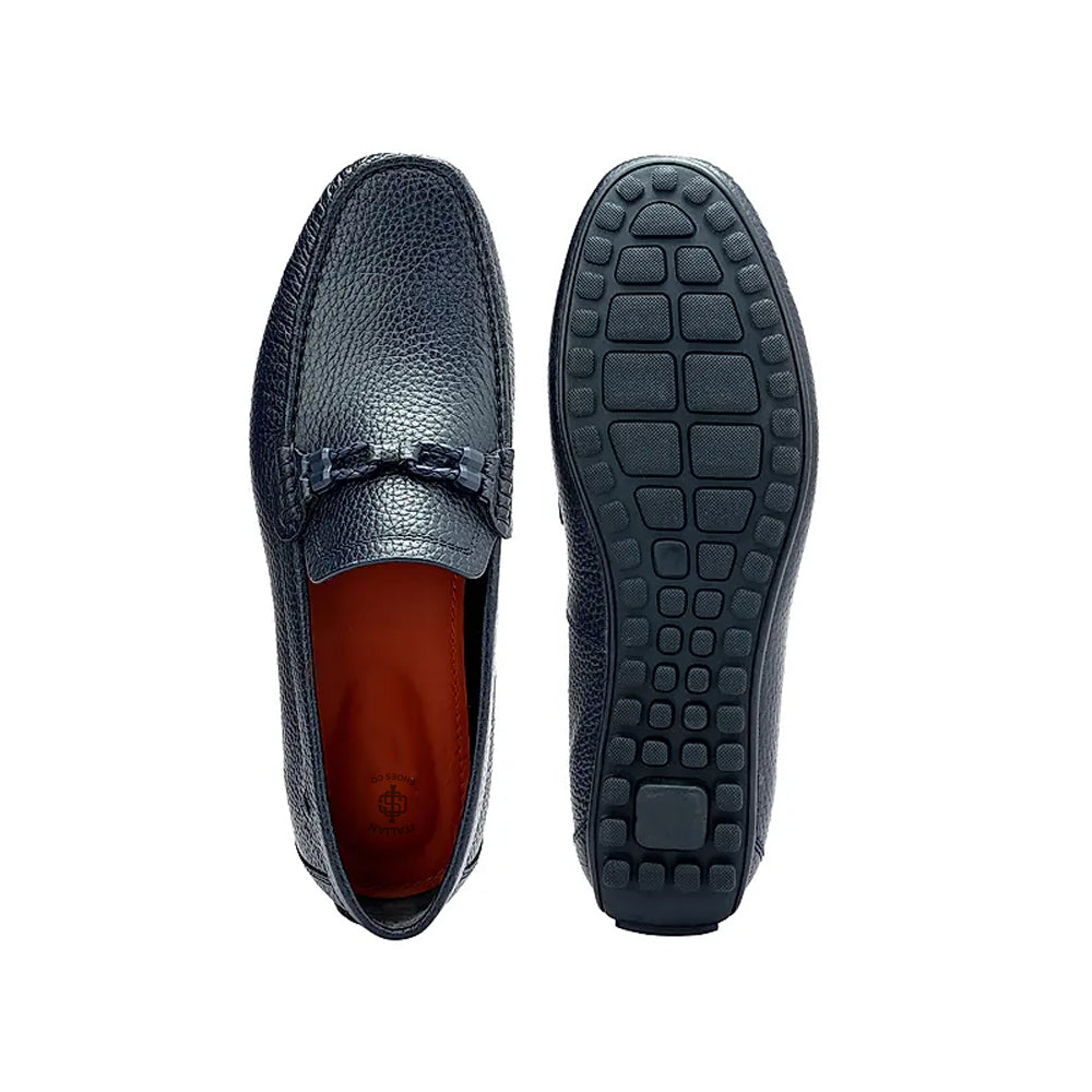 Men Textured Leather Driving Olive Green Loafer