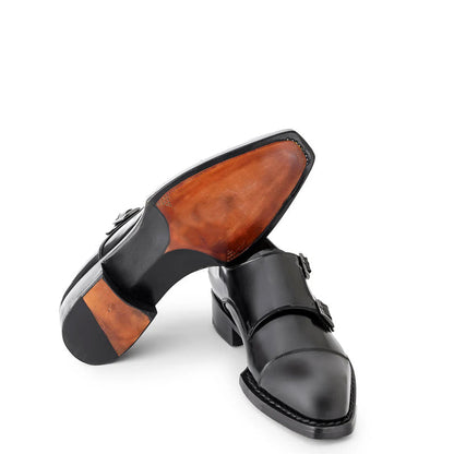 Men Cap-Toe Leather Double Monk Straps Shoes