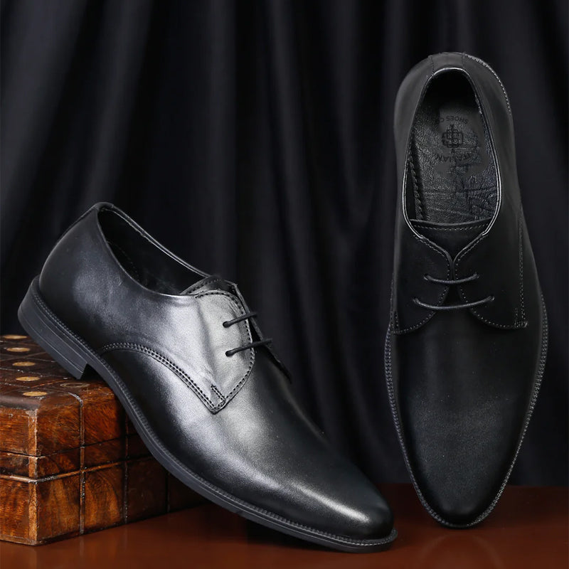 Leather Lace-Up Solid Derby Brown Shoe