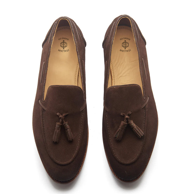 Men Suede Leather Slip-On Tassel Brown Loafer