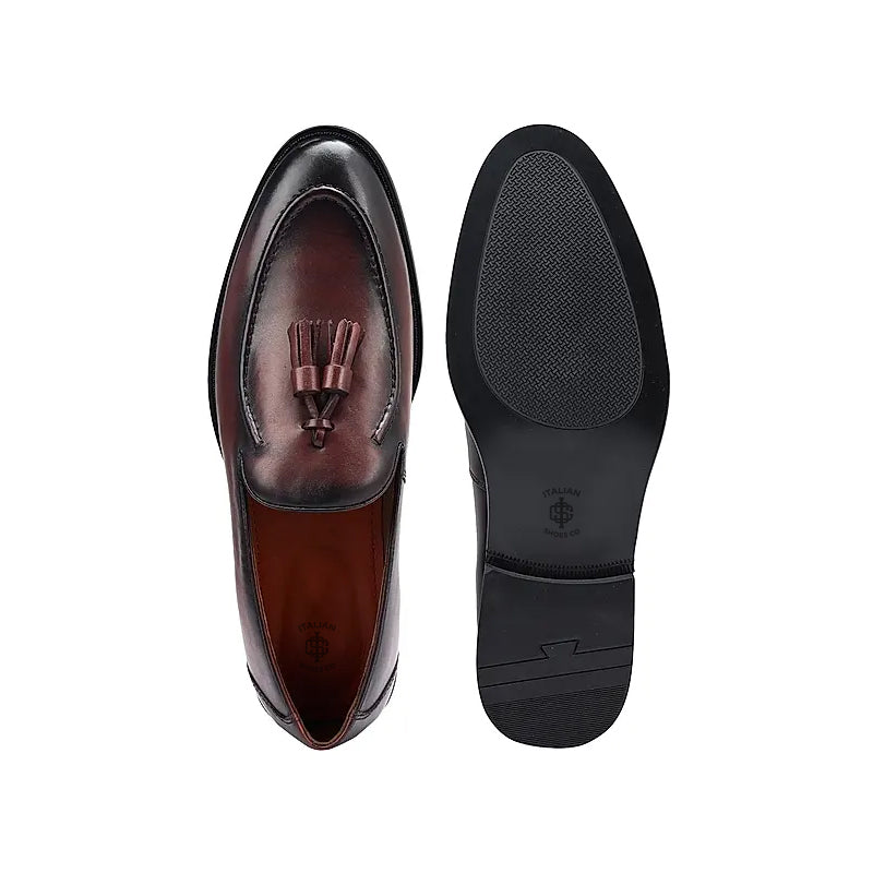 Pure Solid Leather Tassel Burgundy Loafer