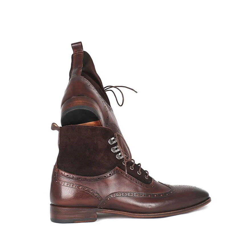 Men Suede Leather High Wingtip Ankle Boot Brown