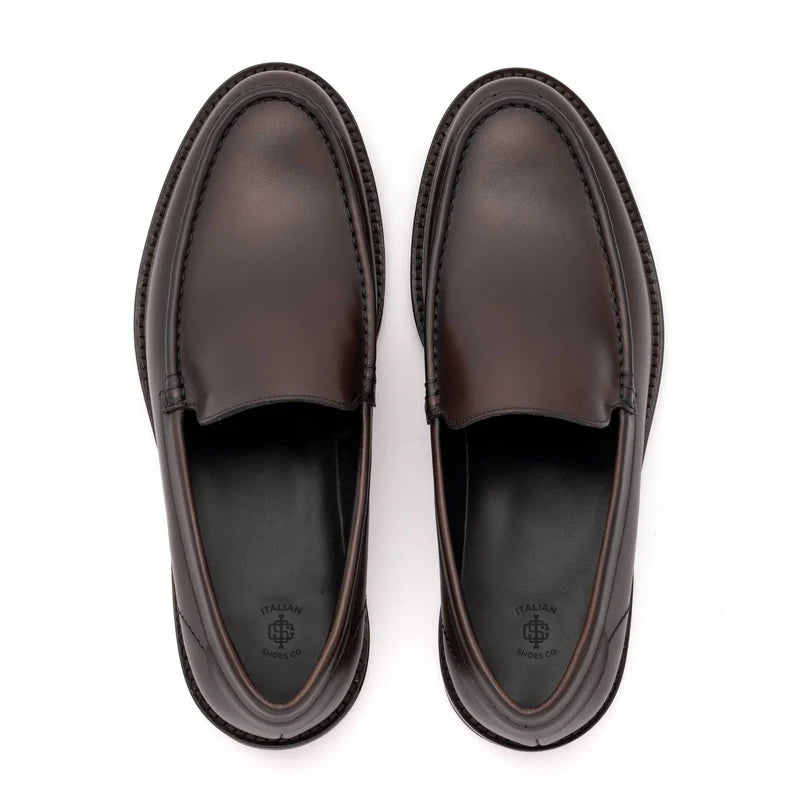 Round Toe Slip-On Leather Black Loafer