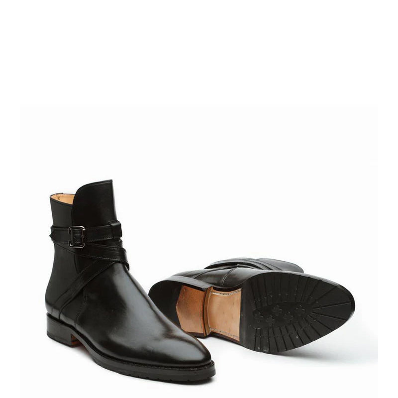 Leather Jodhpuri Chukka Boots With Buckle