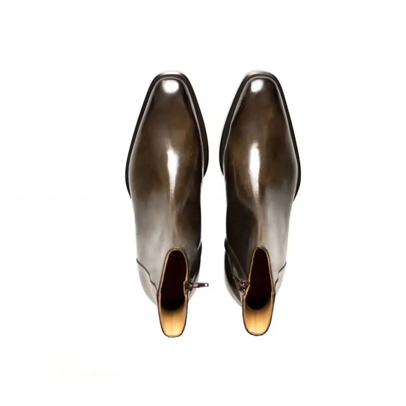 Men Solid Shiny Leather Side-Zipper Black Boot