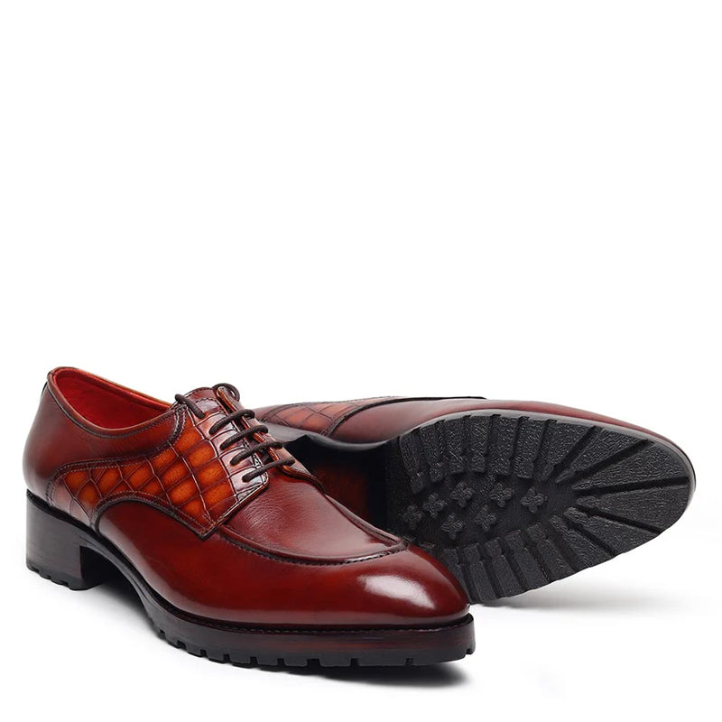 Croco Textured Pattern Leather Derby Shoes