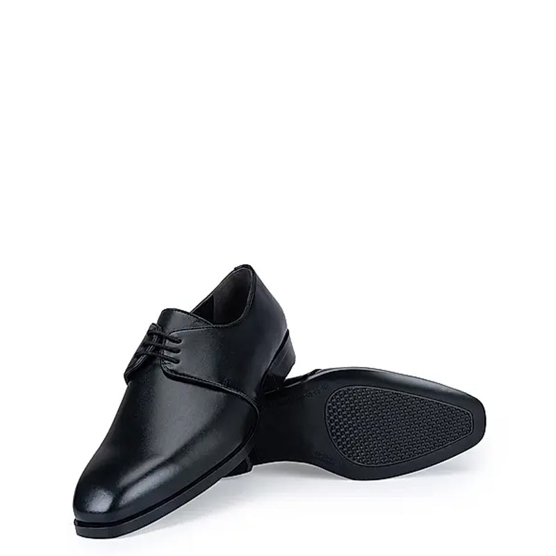 Plain Solid Leather Lace-Up Formal Derby Shoe Black