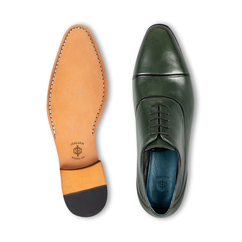 Premium Shiny Leather Lace-Up Formal Oxford Green Shoe