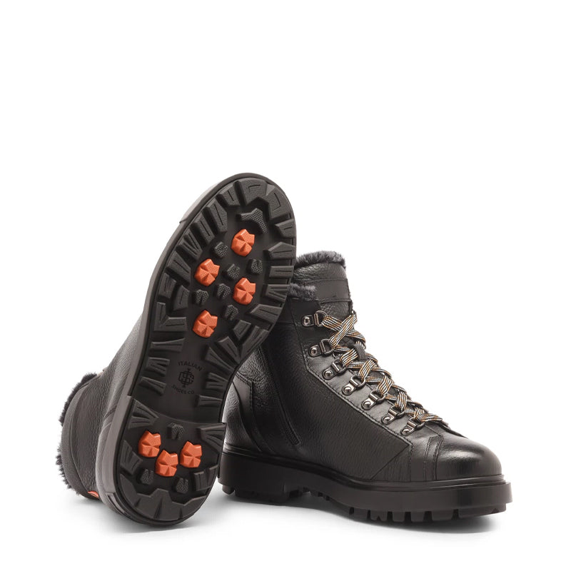 Men Tumbled Leather Hiking Boots With Fur