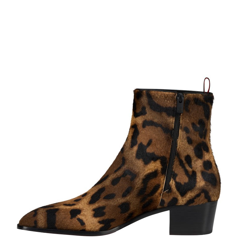 Men's Leopard Print Wild Elegance Rounded Toe Boot with Mid Block Heel