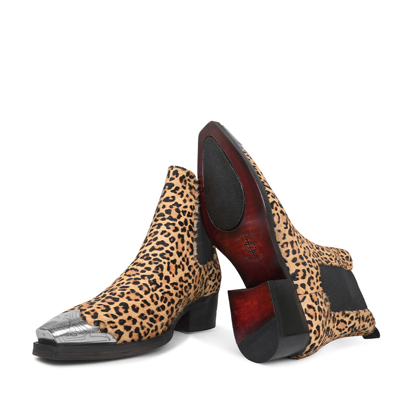 Leopard Print Leather Chelsea Boots
