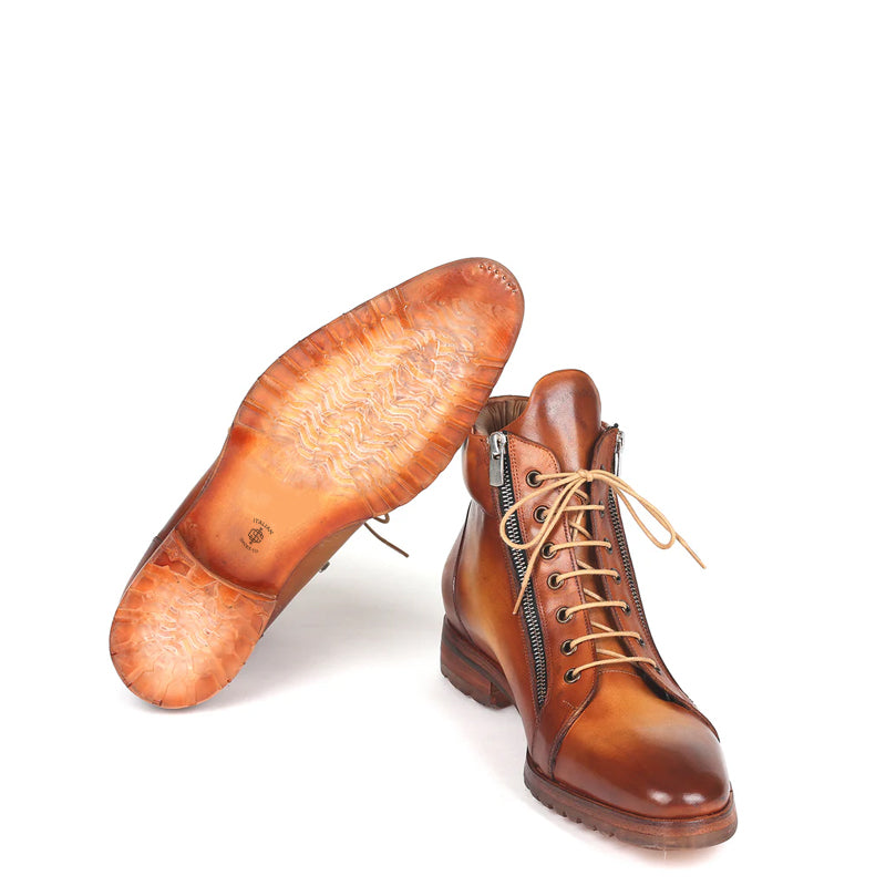 Men Custom Handmade Leather Side Zipper Ankle Boot Tan