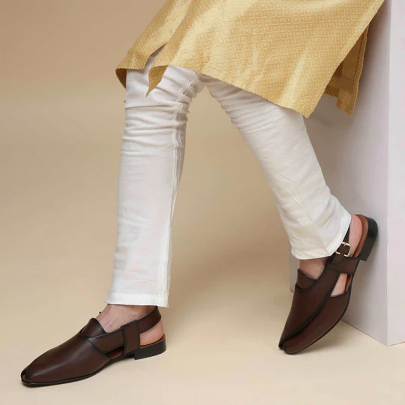 Premium Classic Leather Peshawari Beige Sandals