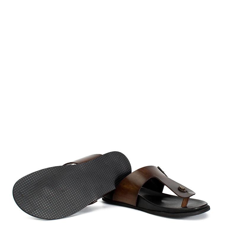 Men Slip-On Leather Brown Buckle Sandal