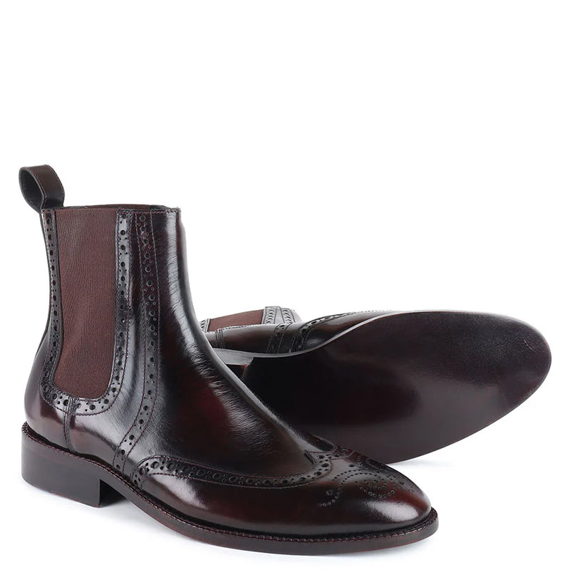 Men Polished Leather Wingtip Chelsea Boots