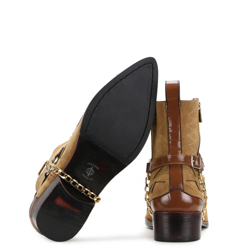 Luxury Premium Leather Side-Zipper Boots With Chain Buckle