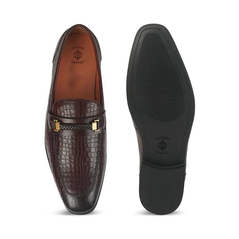 Men Crocodile Pattern Leather Stylish Loafer Black