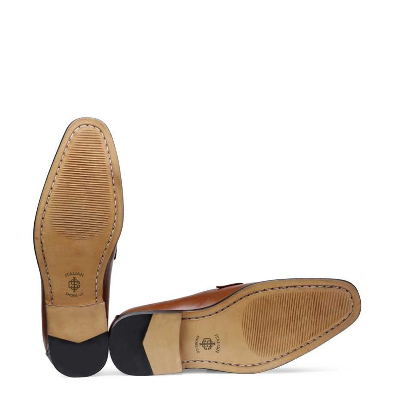 Men Classic Design Leather Brown Loafers With Buckle