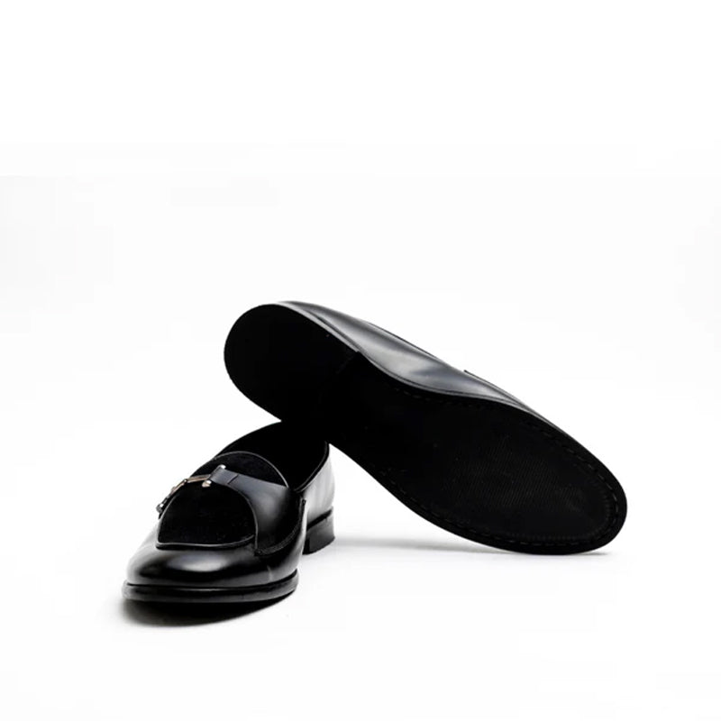 Classic Upper Suede Leather Black Loafer With Side Buckle