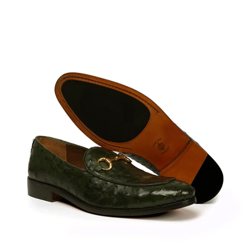 Men Solid Leather Slip-On Green Loafer Shoe