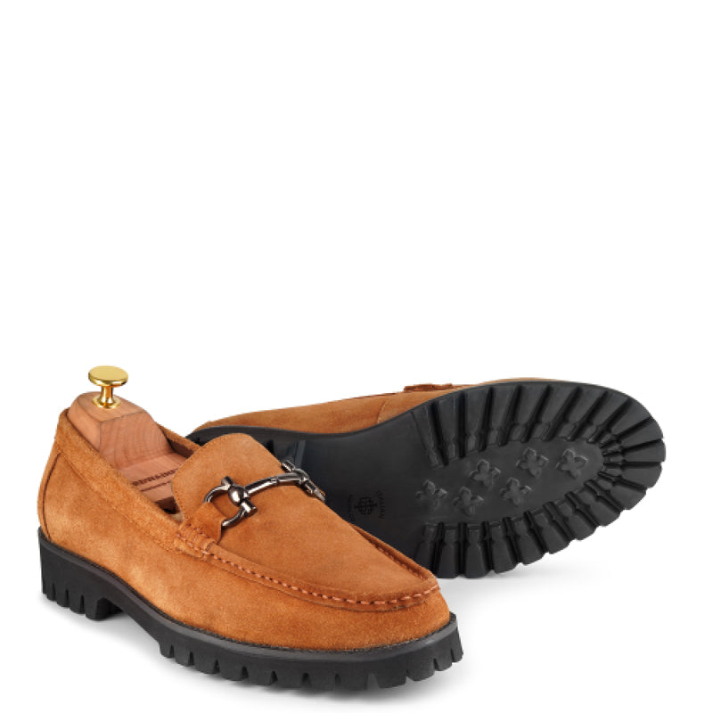 Suede Leather With Horse-bit Buckled Blue Loafer