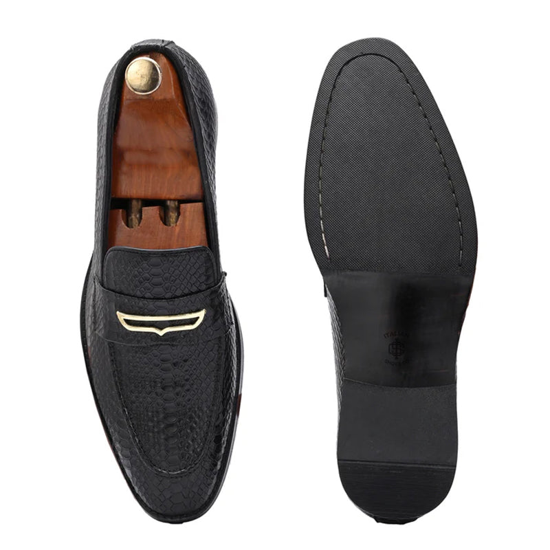 Men Textured Premium Solid Leather Formal Loafers