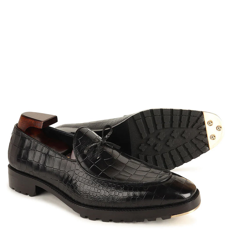 Men Croco Textured Leather Formal Loafers